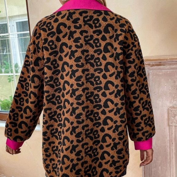 Brown leopard print Womens Coat - Picture 2 of 5